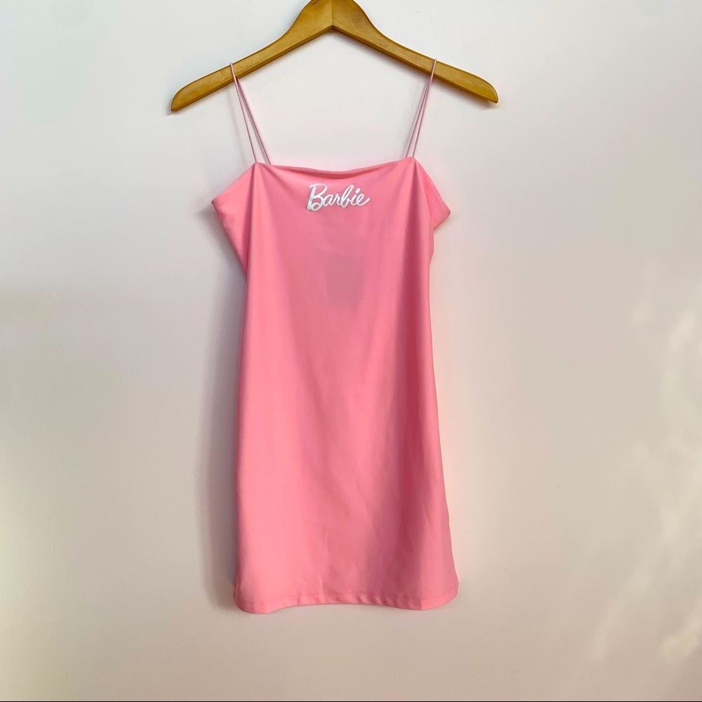 Women's Pink Spaghetti Strap Barbie Dress, Medium
